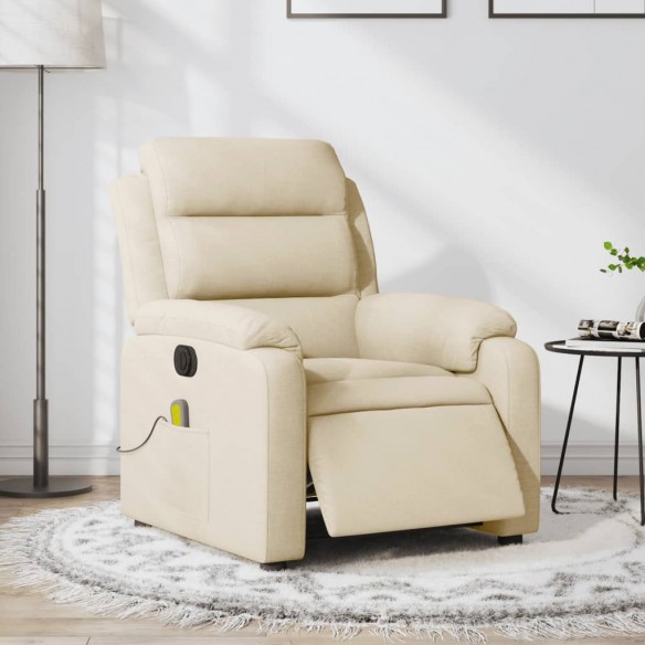 Fauteuil inclinable de massage électrique crème tissu