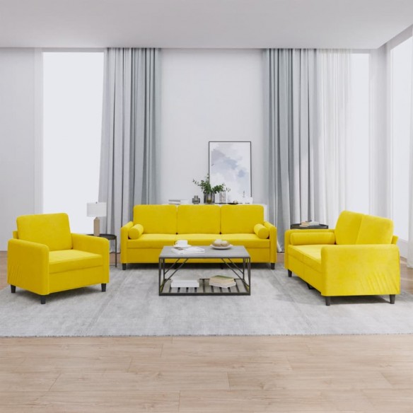 Ensemble de canapés 3 pcs avec coussins jaune velours