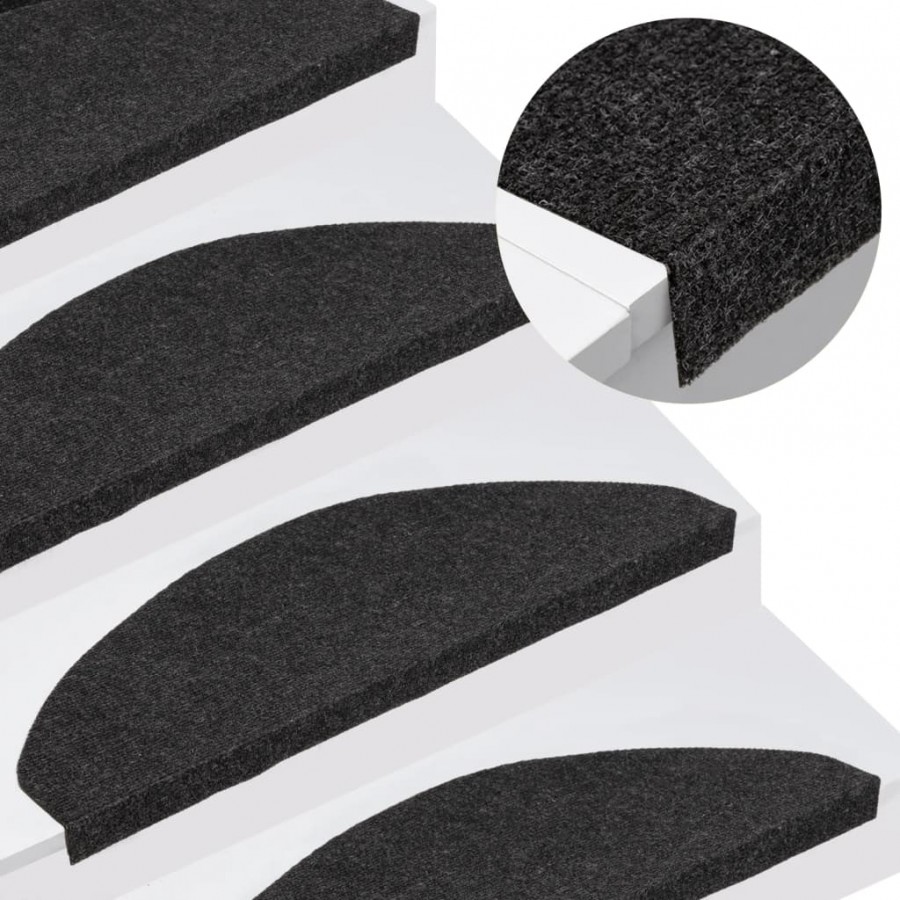 Tapis d'escalier autocollants 15 pcs 65x22,5x3,5 cm Noir