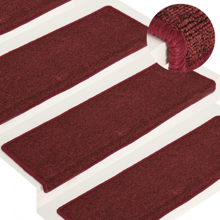 Tapis d'escalier 15 pcs 65x21x4 cm Rouge mat