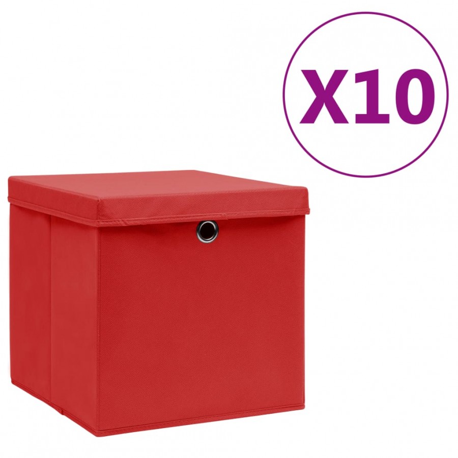 Boîtes de rangement avec couvercles 10 pcs 28x28x28 cm Rouge