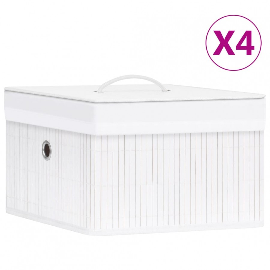 Boîtes de rangement en bambou 4 pcs Blanc