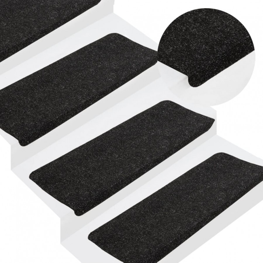 Tapis d'escalier auto-adhésifs 15 pcs 65x24,5x3,5 cm Anthracite