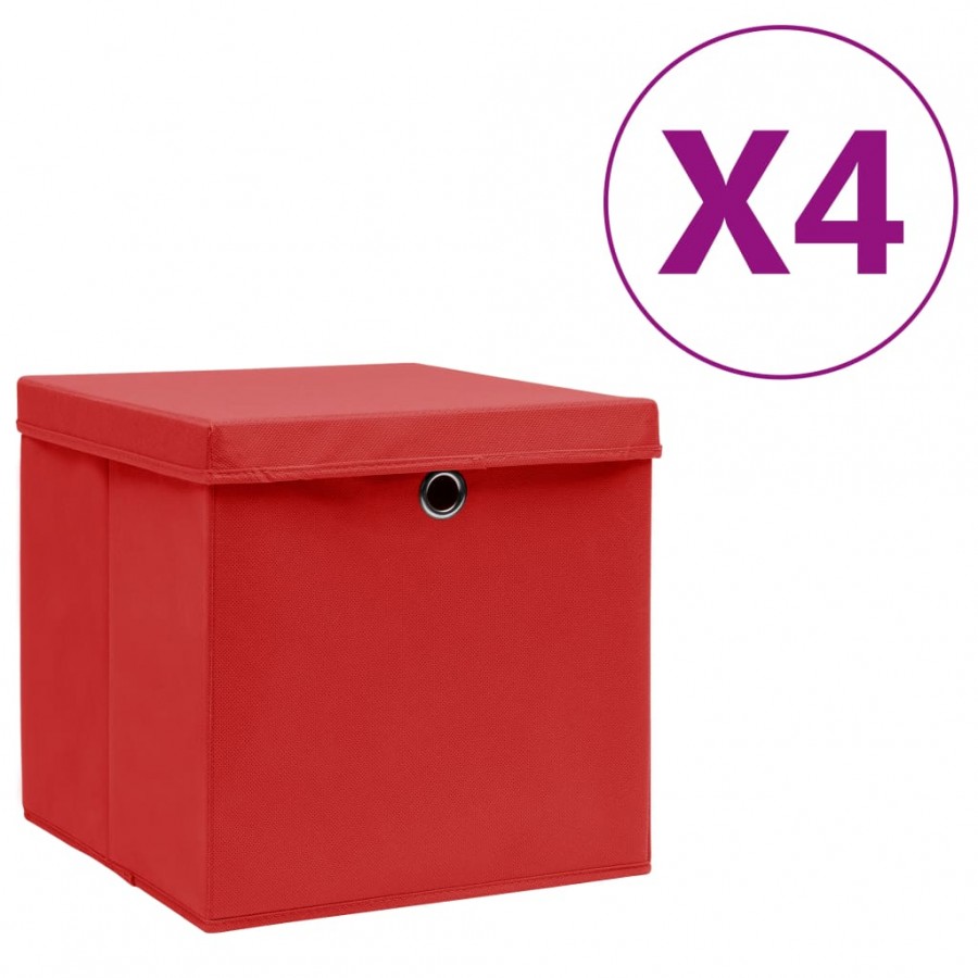 Boîtes de rangement avec couvercles 4 pcs 28x28x28 cm Rouge