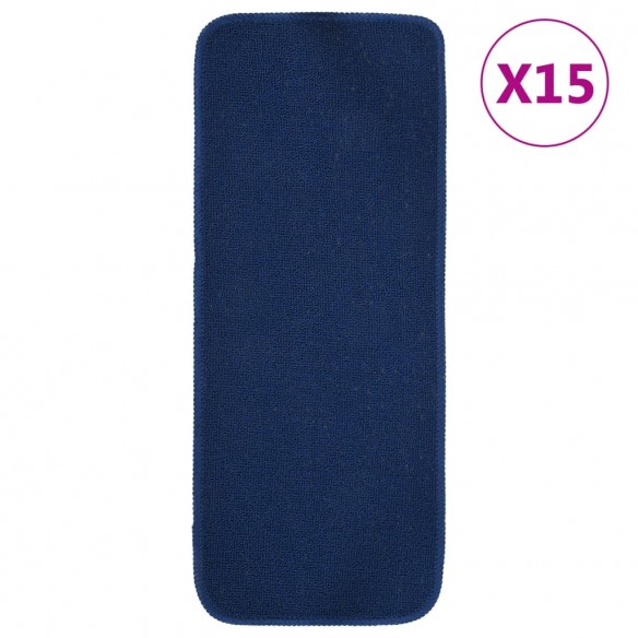 Tapis d'escalier 15 pcs 60x25 cm Bleu marine Rectangulaire