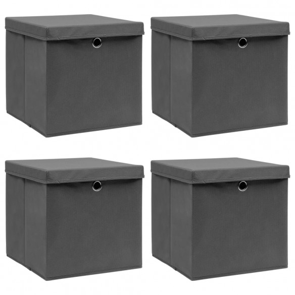 Boîtes de rangement avec couvercle 4 pcs Gris 32x32x32 cm Tissu