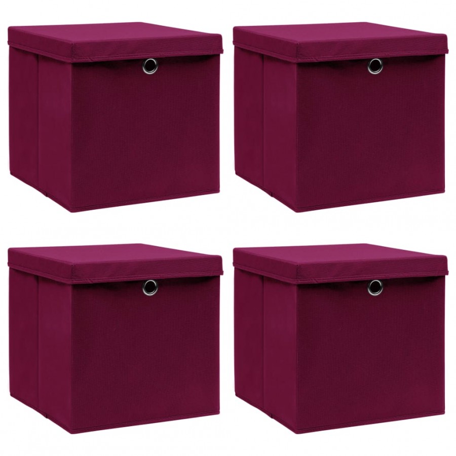 Boîtes de rangement 4 pcs Rouge foncé 32x32x32 cm Tissu