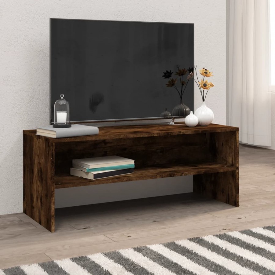 Meuble TV Chêne fumé 100x40x40 cm Bois d'ingénierie