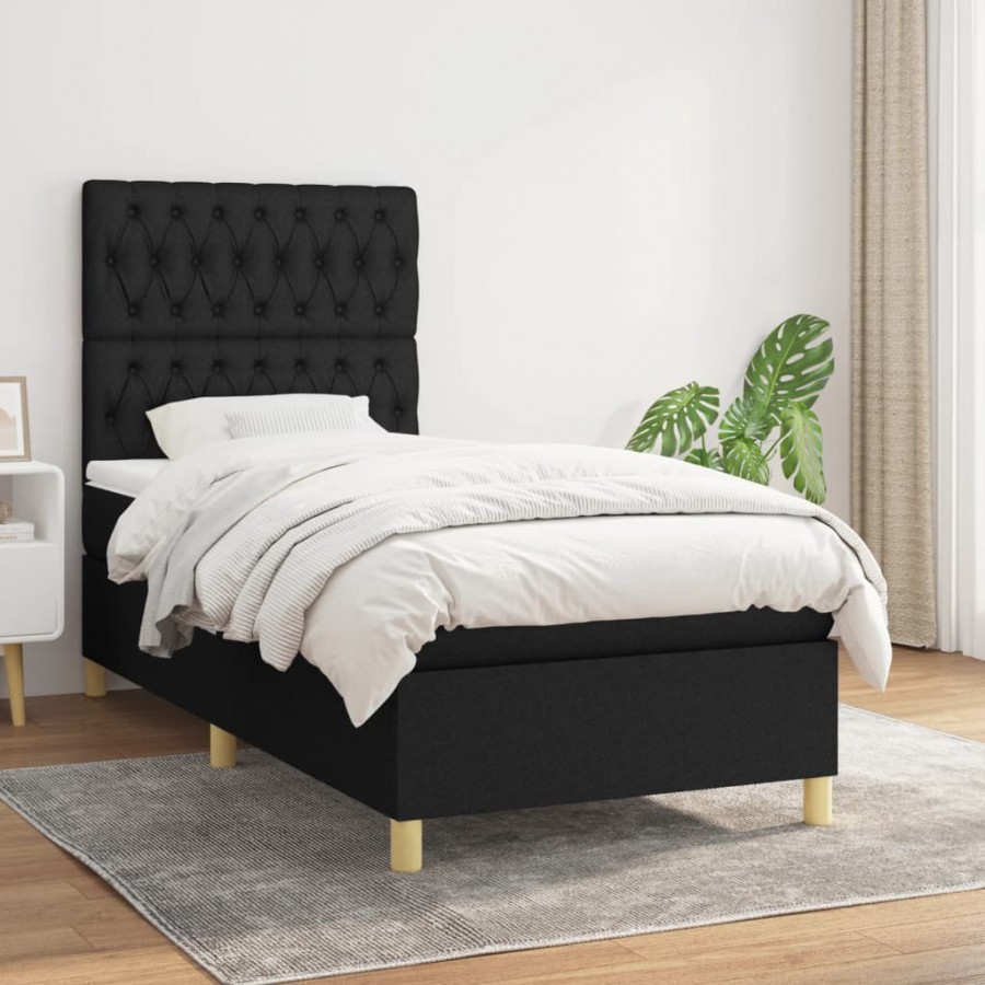 Cadre de lit avec matelas Noir 90x200 cm Tissu