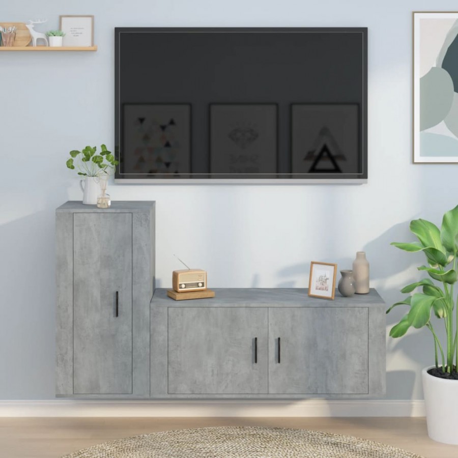 Ensemble de meubles TV 2 pcs gris béton bois d'ingénierie