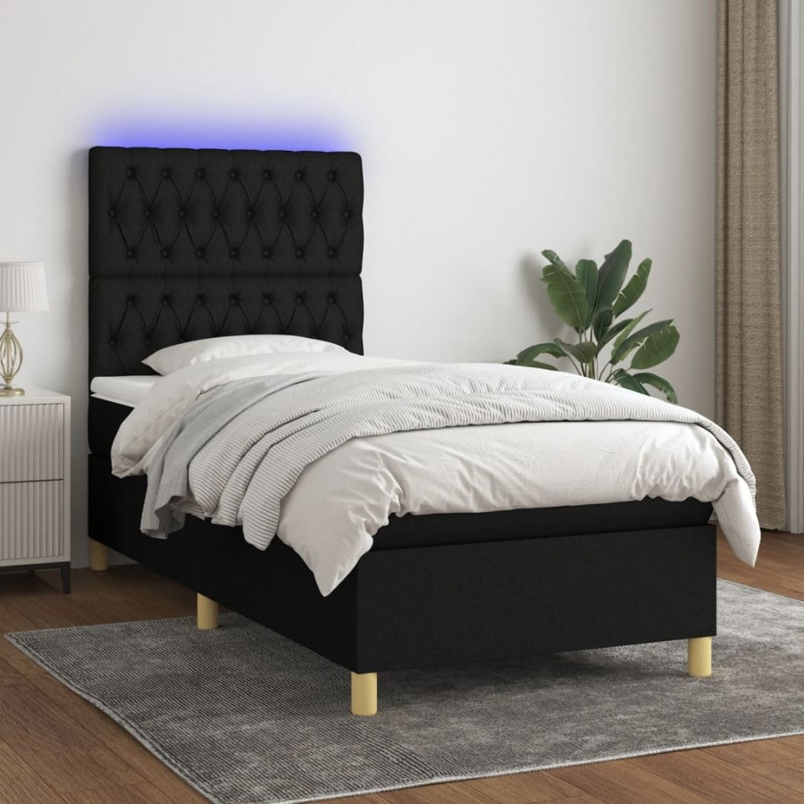 Cadre de lit et matelas et LED Noir 90x190 cm Tissu