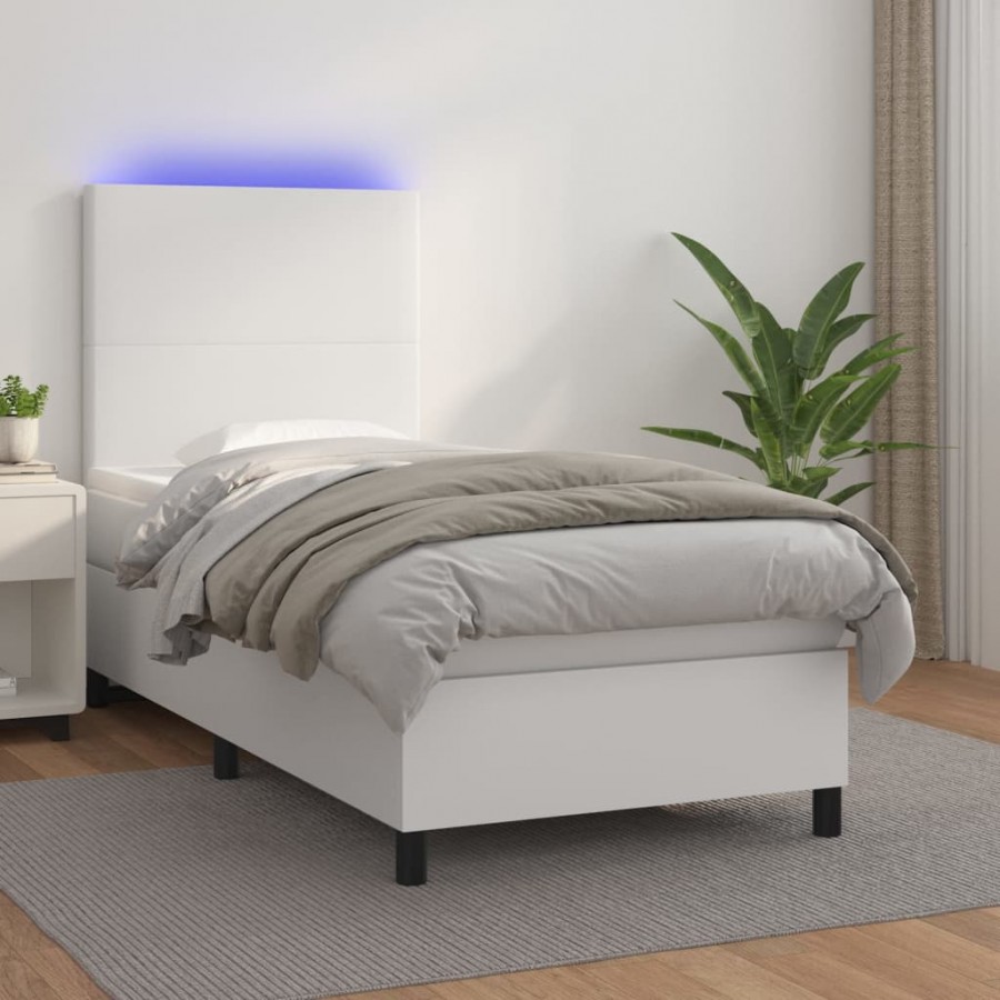 Cadre de lit avec matelas et LED Blanc 90x190 cm