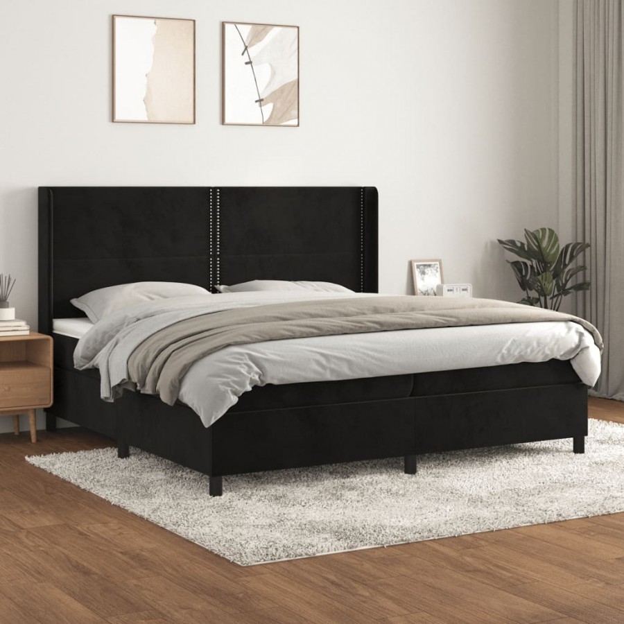 Cadre de lit et matelas Noir 200x200 cm Velours