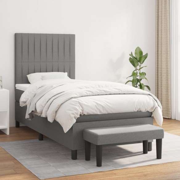 Cadre de lit avec matelas Gris foncé 100x200cm Tissu