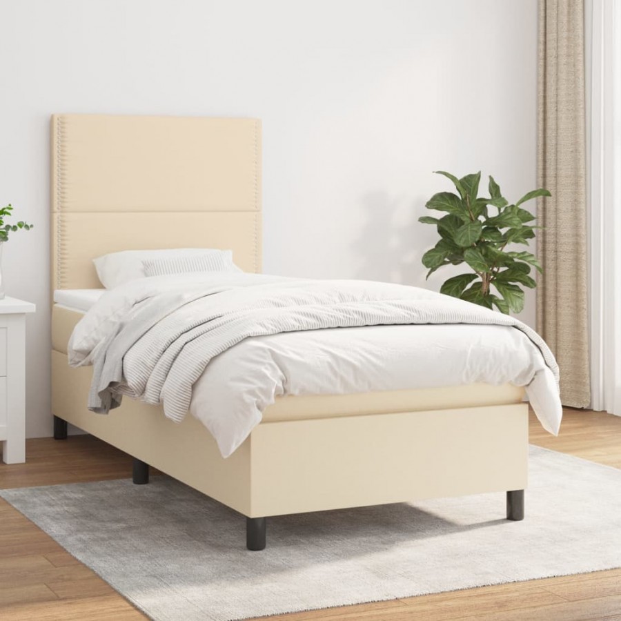 Cadre de lit avec matelas Crème 80x200 cm Tissu