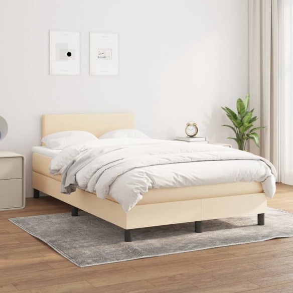 Cadre de lit avec matelas Crème 120x200 cm Tissu