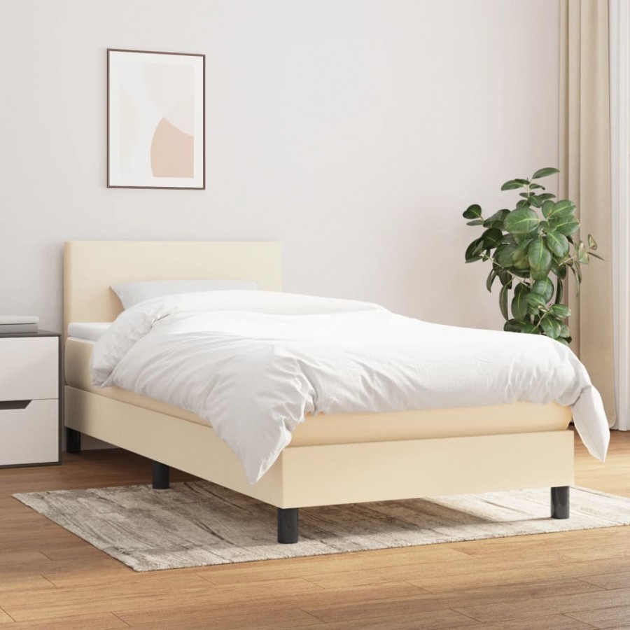 Cadre de lit avec matelas Crème 100x200 cm Tissu