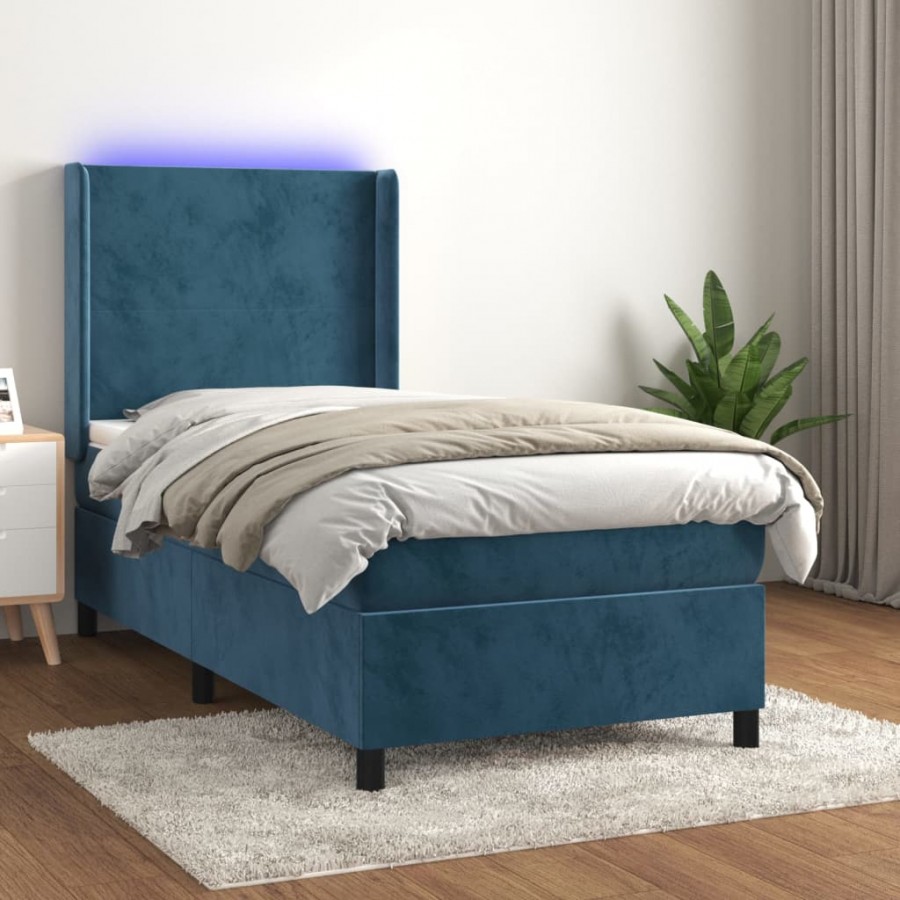 Cadre de lit matelas et LED Bleu foncé 100x200 cm