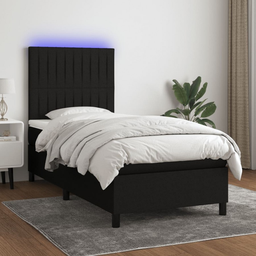 Cadre de lit avec matelas et LED Noir 80x200cm Tissu