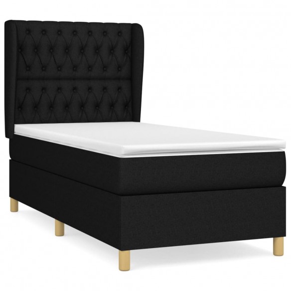 Cadre de lit avec matelas Noir 90x190 cm Tissu