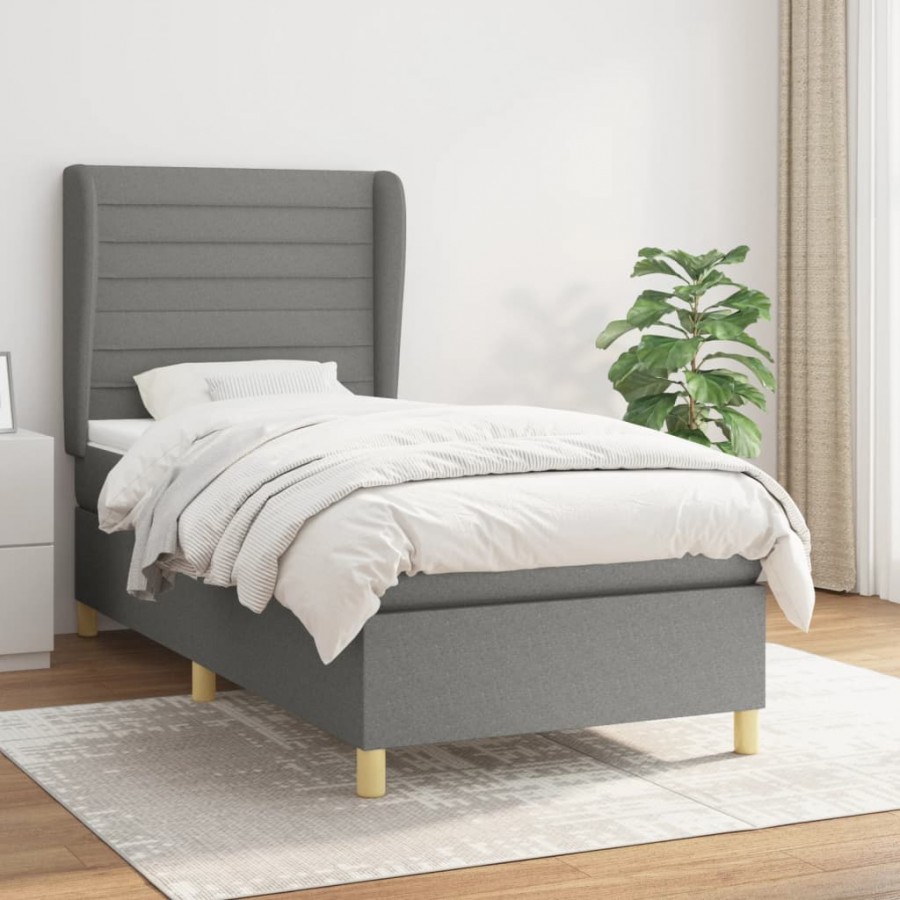 Cadre de lit avec matelas Gris foncé 80x200 cm Tissu