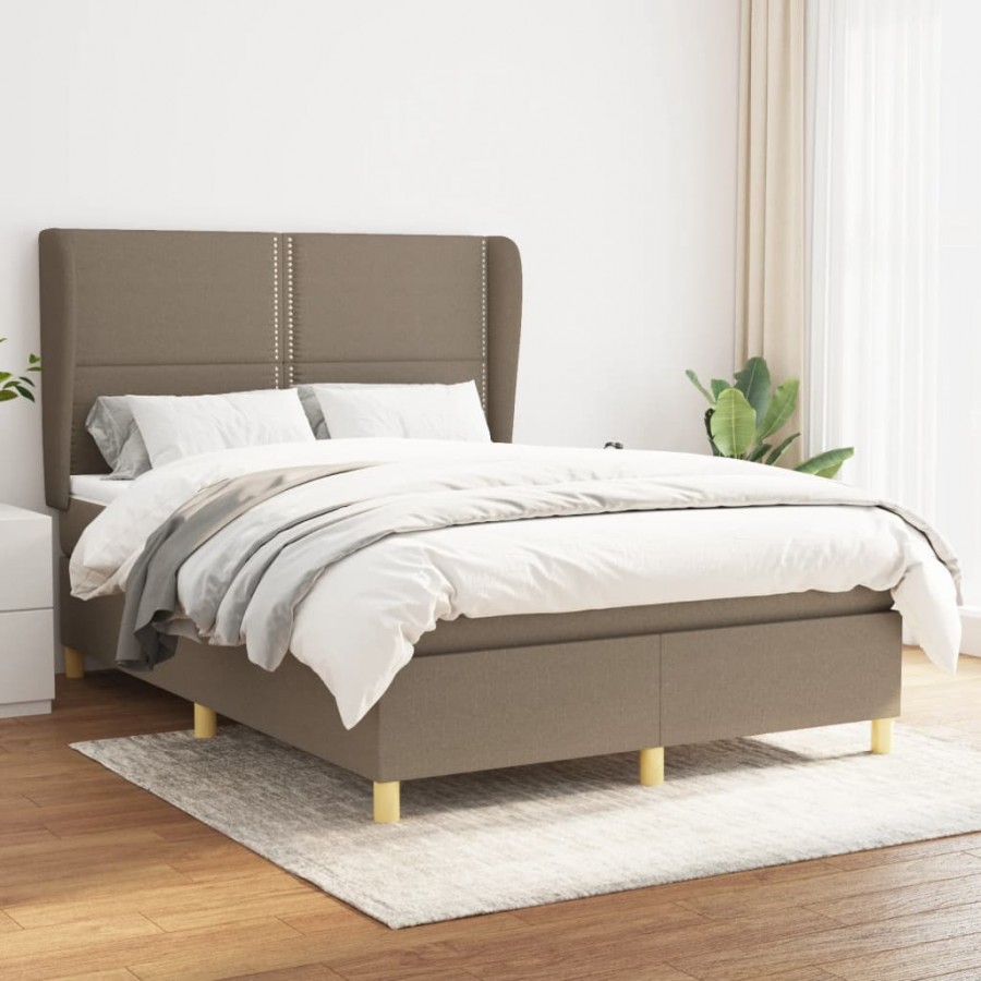 Cadre de lit avec matelas Taupe 140x200 cm Tissu