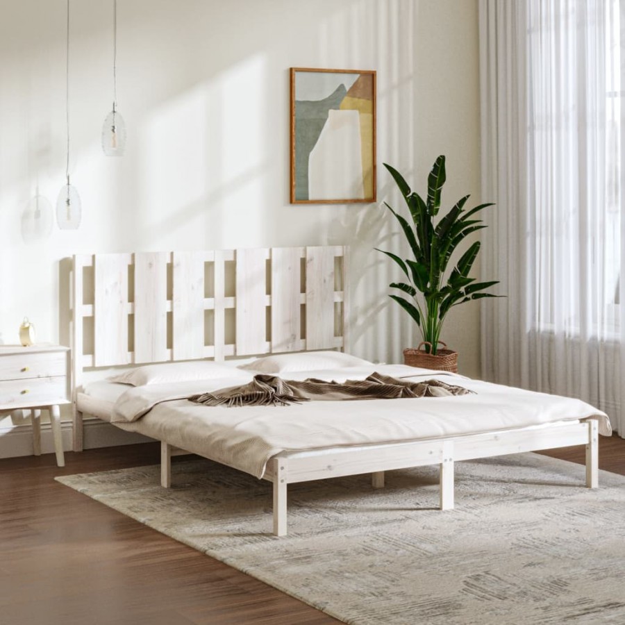 Cadre de lit Blanc Bois de pin massif 160x200 cm