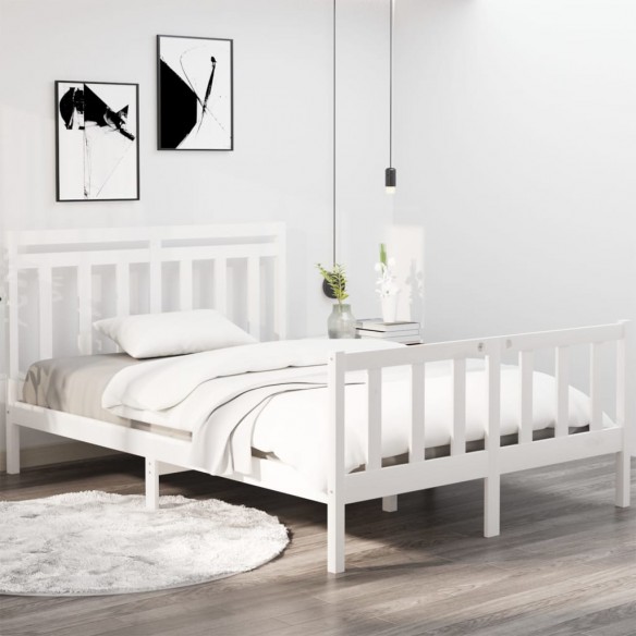 Cadre de lit Blanc Bois massif 135x190 cm Double