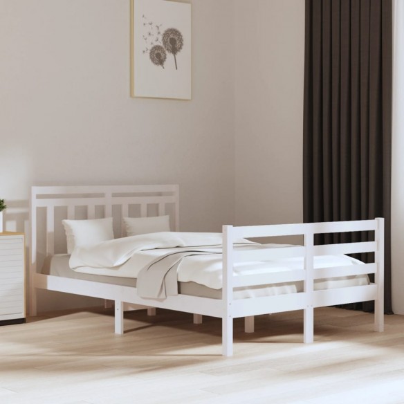 Cadre de lit Blanc Bois massif 135x190 cm Double