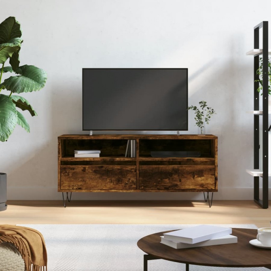 Meuble TV chêne fumé 100x34,5x44,5 cm bois d'ingénierie