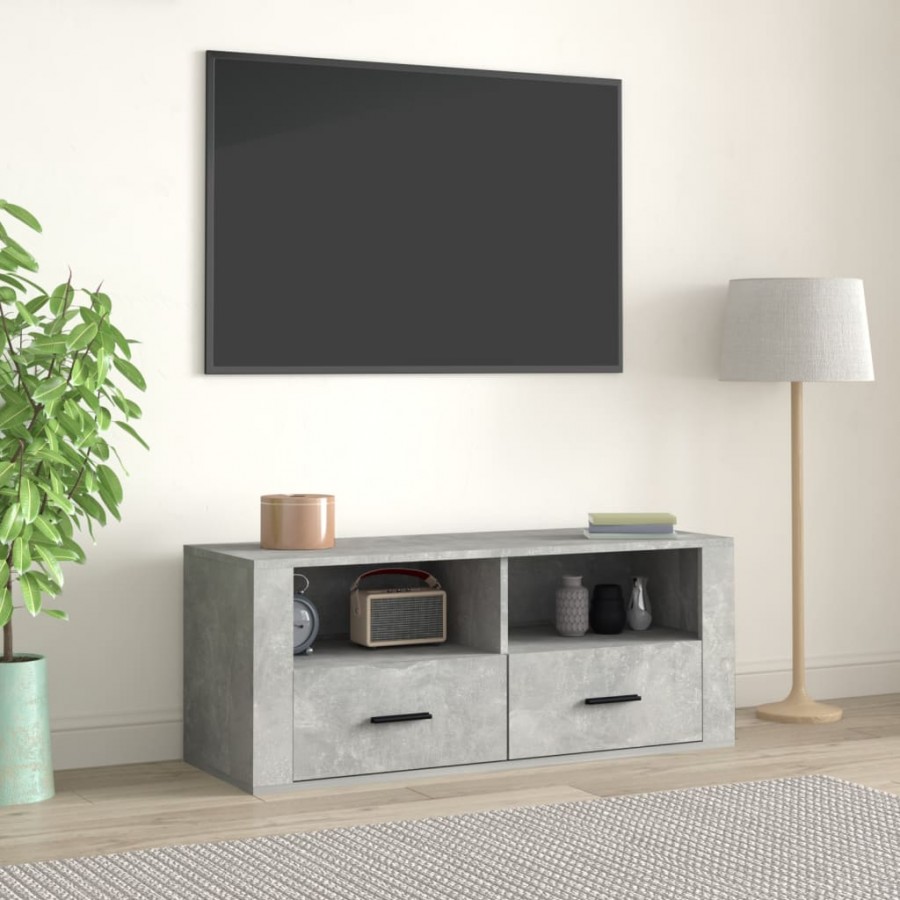 Meuble TV Gris béton 100x35x40 cm Bois d'ingénierie