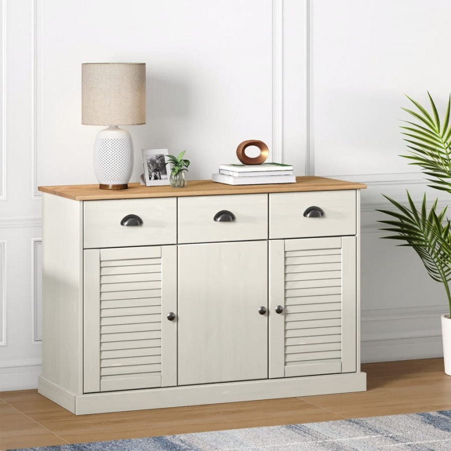 Buffet avec tiroirs VIGO 113x40x75 cm blanc bois massif de pin