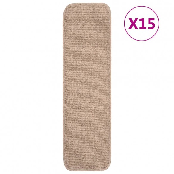 Tapis escalier antidérapants 15 pcs 75x20cm Beige Rectangulaire