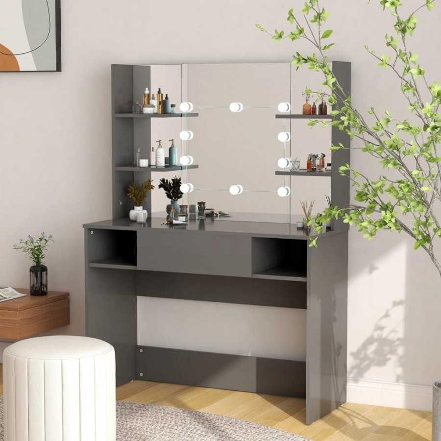 Table de maquillage avec éclairage LED 100x40x135 cm MDF Gris