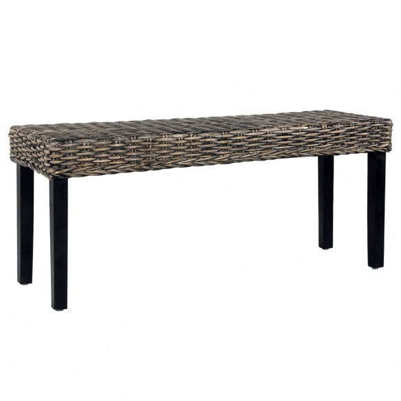 Banc 110 cm Noir Rotin naturel kubu et bois de manguier massif