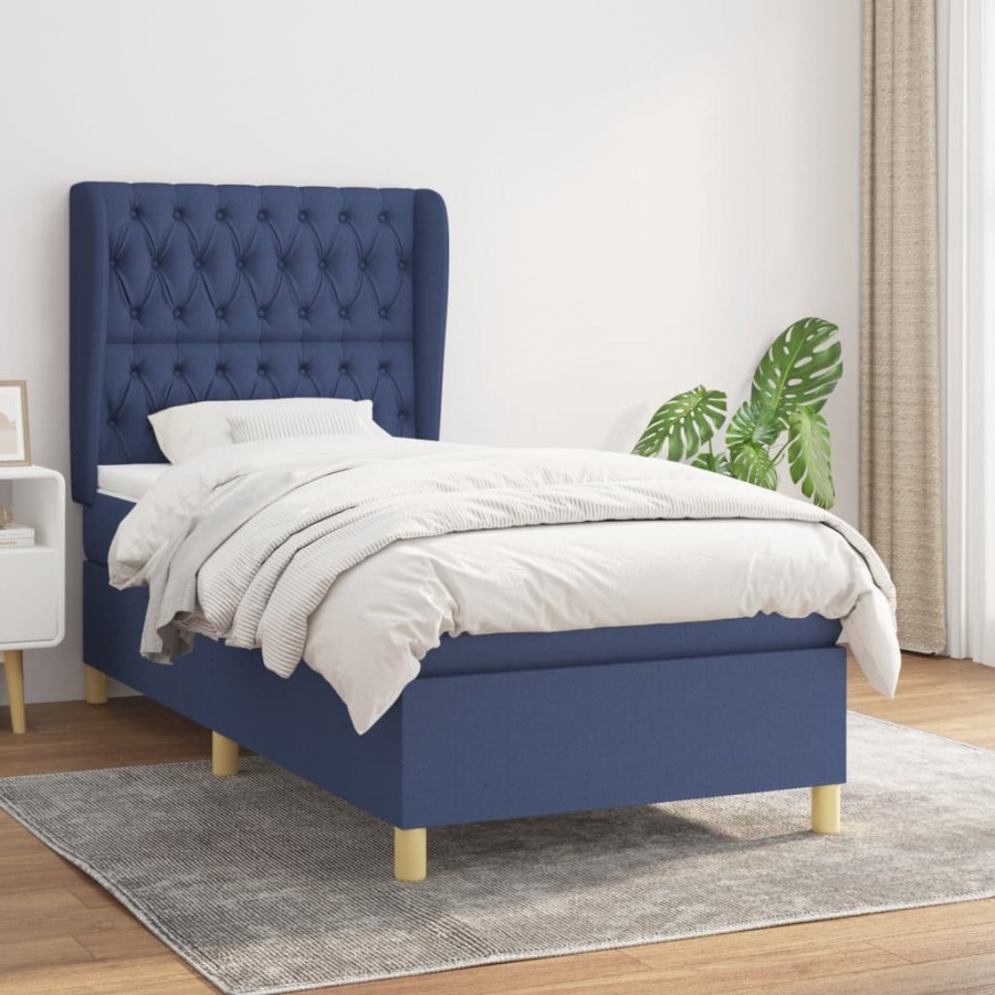 Cadre de lit avec matelas Bleu 90x190 cm Tissu