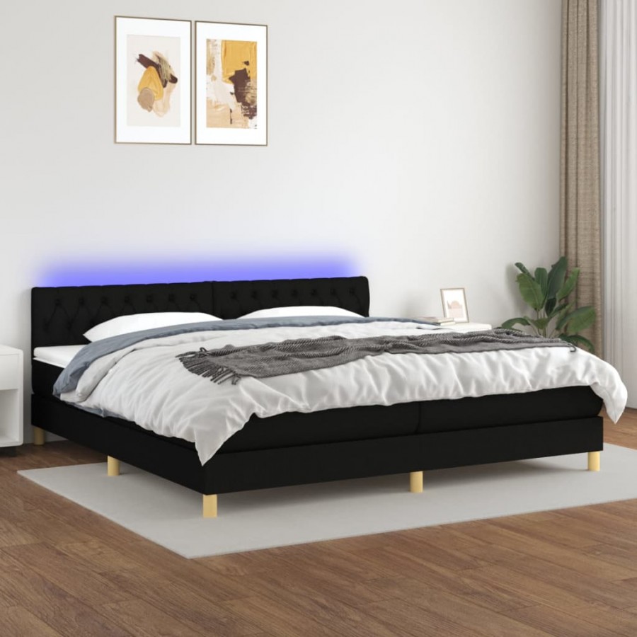 Cadre de lit et matelas et LED Noir 200x200 cm Tissu