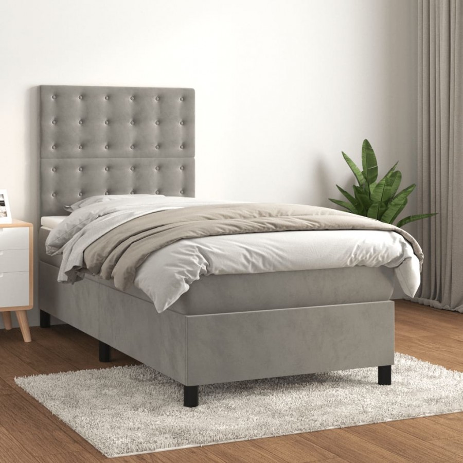 Cadre de lit et matelas Gris clair 100x200cm Velours