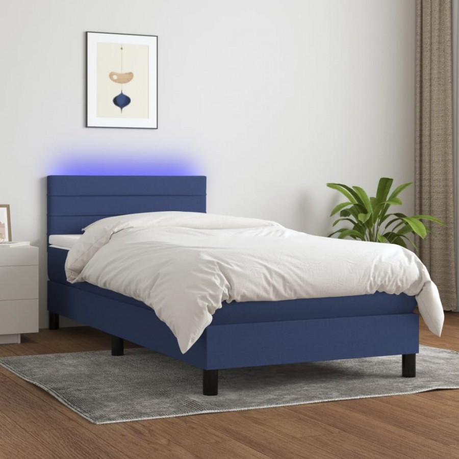 Cadre de lit avec matelas et LED Bleu 80x200cm Tissu