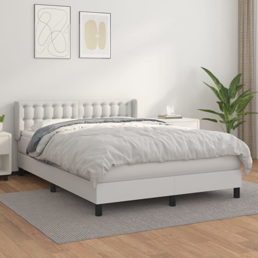 Cadre de lit avec matelas Blanc 140x190cm Similicuir