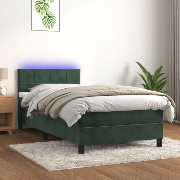 Cadre de lit et matelas et LED Vert foncé 90x190 cm