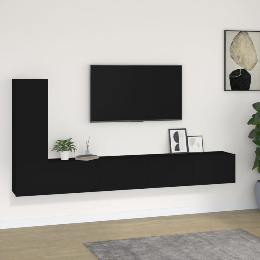 Ensemble de meubles TV 3 pcs Noir Bois d'ingénierie