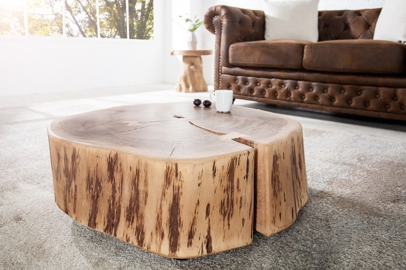 Table basse roulette en bois massif design naturel