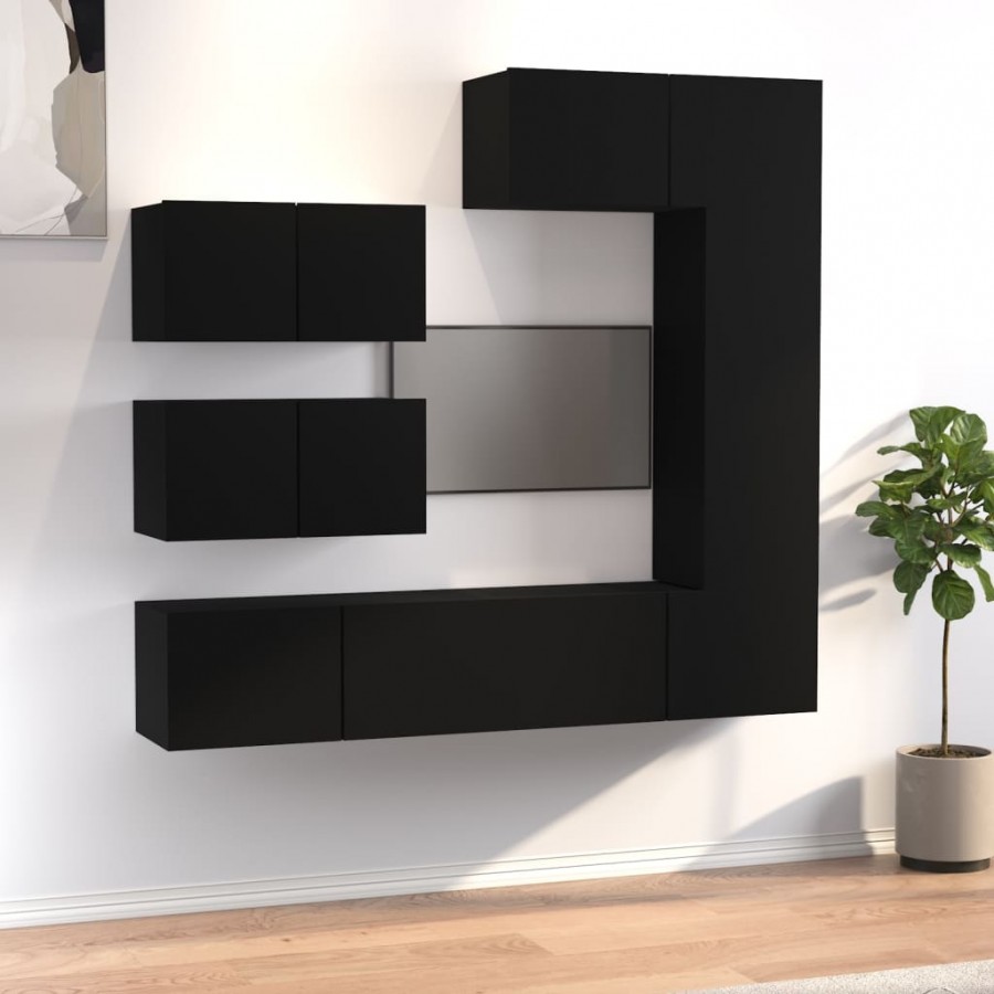 Ensemble de meubles TV 6 pcs Noir Bois d'ingénierie