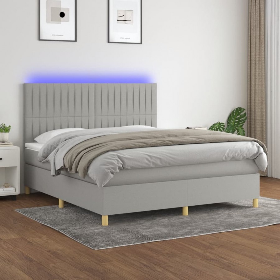 Cadre de lit et matelas et LED Gris clair 180x200 cm