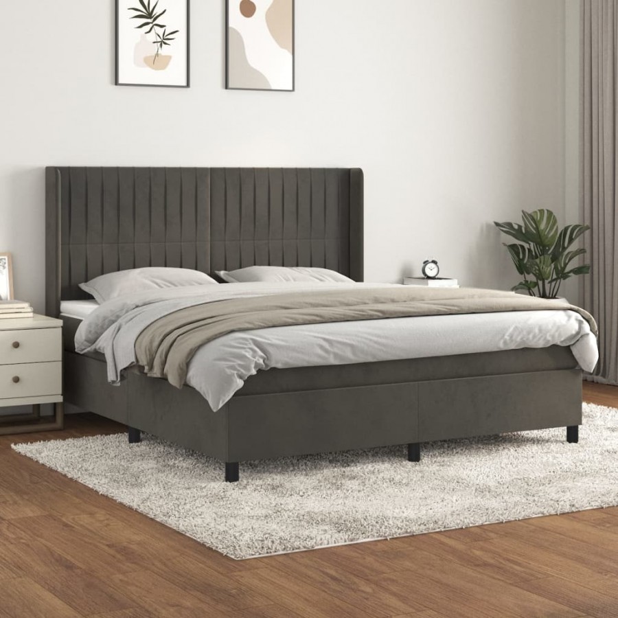 Cadre de lit et matelas Gris foncé 180x200cm Velours