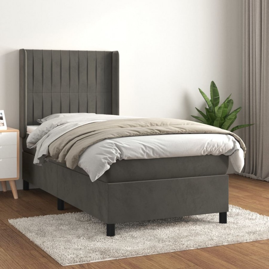 Cadre de lit et matelas Gris foncé 90x200 cm Velours