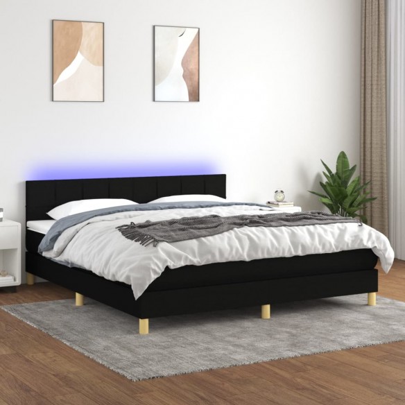 Cadre de lit avec matelas LED Noir 180x200 cm Tissu