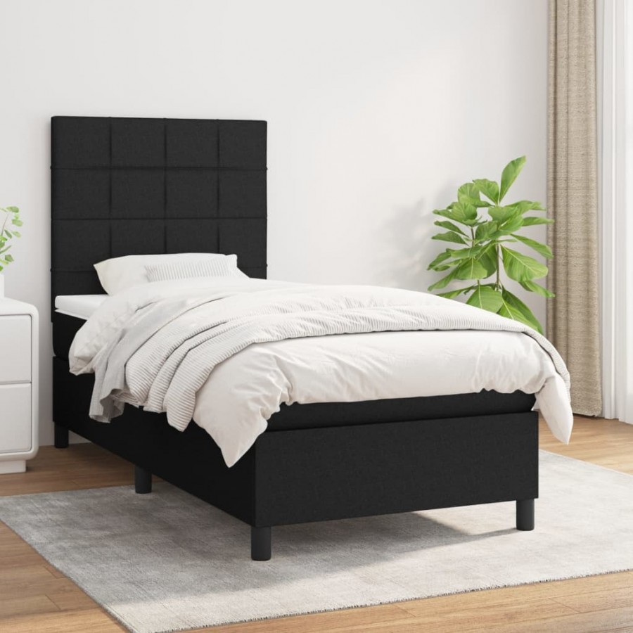 Cadre de lit avec matelas Noir 90x190 cm Tissu