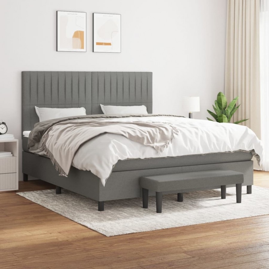 Cadre de lit avec matelas Gris foncé 180x200cm Tissu